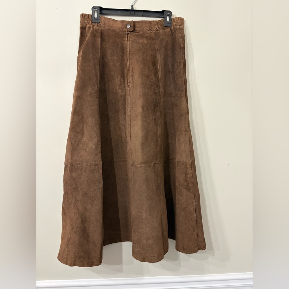 Vintage Bagatelle Flared Brown Suede Skirt - Picture 2 of 2